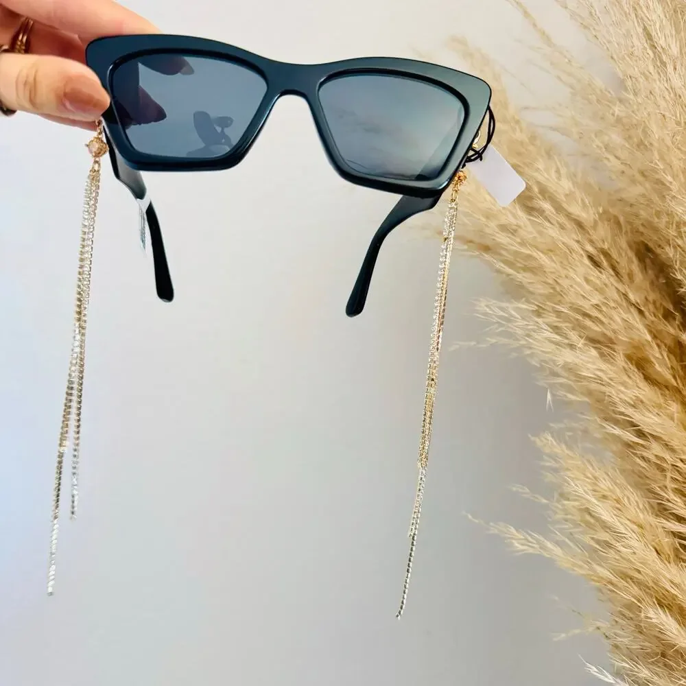 NEW ANTHROPOLOGIE Black Clip Tassel Rhinestone Charm Sunglasses $78 Sunnies
